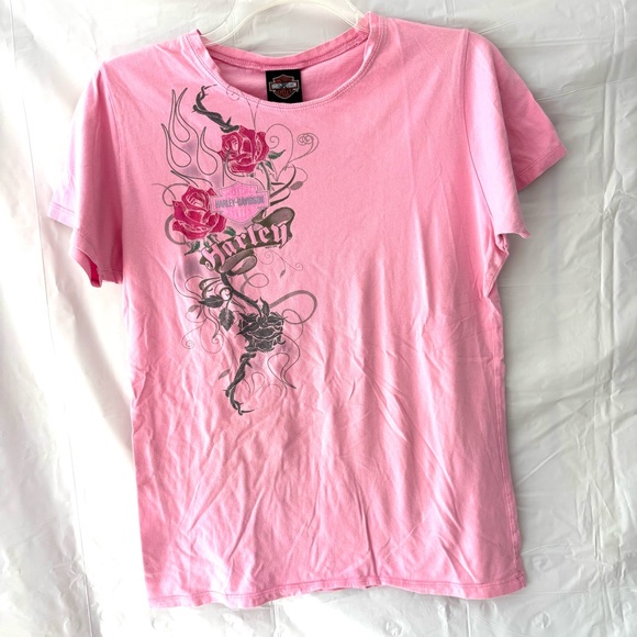 Harley-Davidson Pink Short Sleeve Tee Big Moose Portland ME SZ 1X Worn 1X - Picture 4 of 9